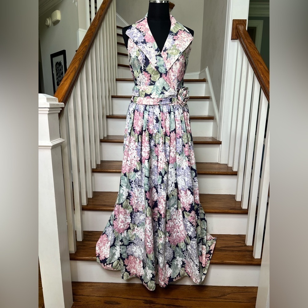90s Floral Maxi Dress Cottagecore Dark Floral Garden Party Tea Dress Size 11/12 - Picture 2 of 11